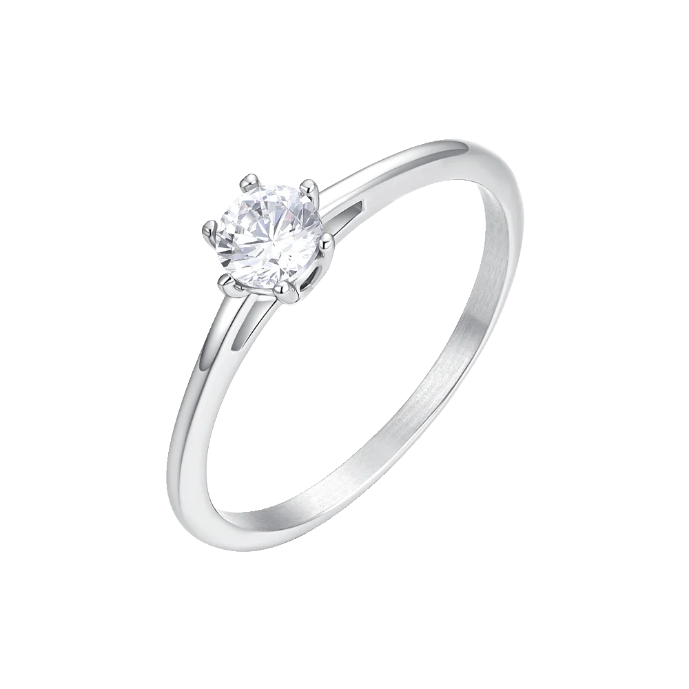ANILLO DE ACERO PARA MUJER CON CRISTAL BLANCO