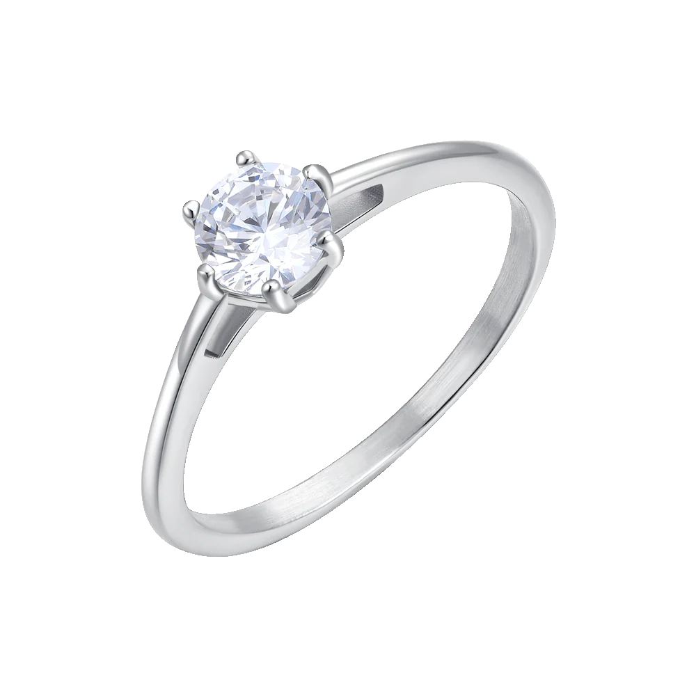 ANILLO DE ACERO PARA MUJER CON CRISTAL BLANCO