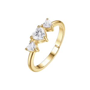 ANILLO DE ACERO CHAPADO EN ORO PARA MUJER CON CORAZONES Y CIRCONITAS BLANCAS