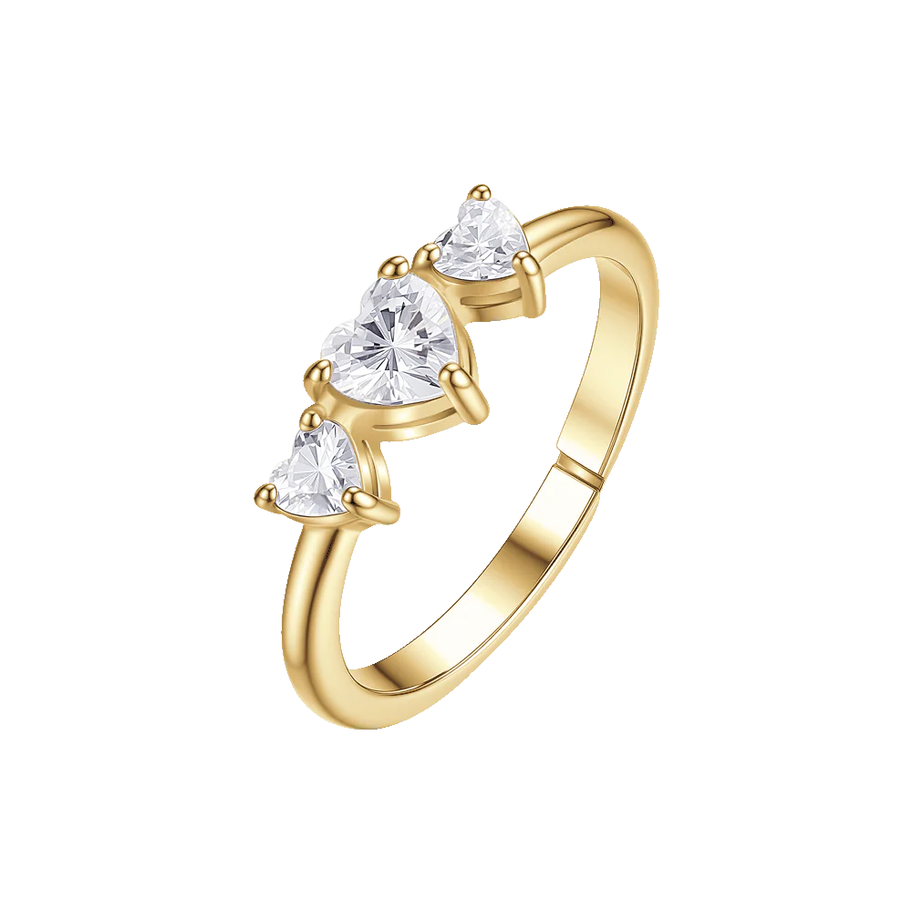 ANILLO DE ACERO CHAPADO EN ORO PARA MUJER CON CORAZONES Y CIRCONITAS BLANCAS