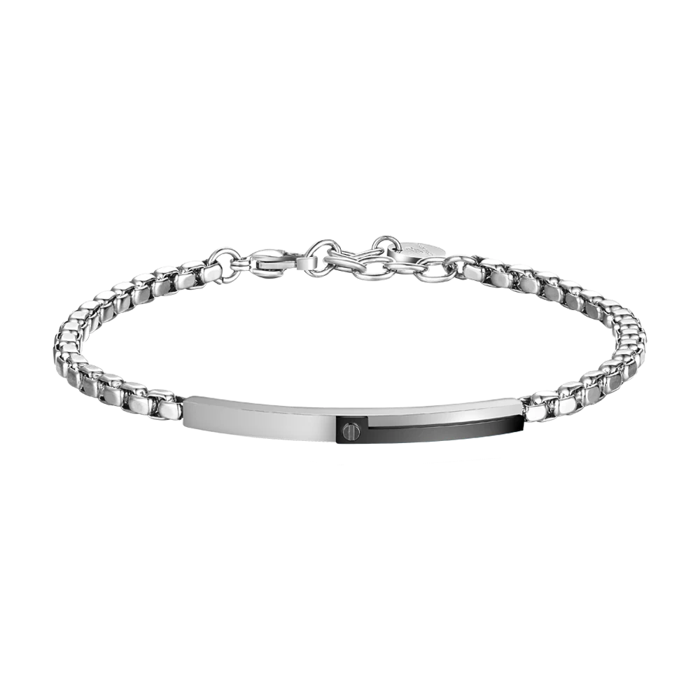 PULSERA DE ACERO PARA HOMBRE PLACA CON ELEMENTO IP NEGRO