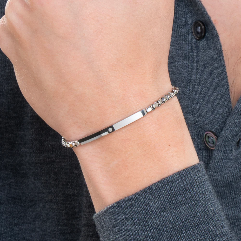 PULSERA DE ACERO PARA HOMBRE PLACA CON ELEMENTO IP NEGRO - Imagen 2