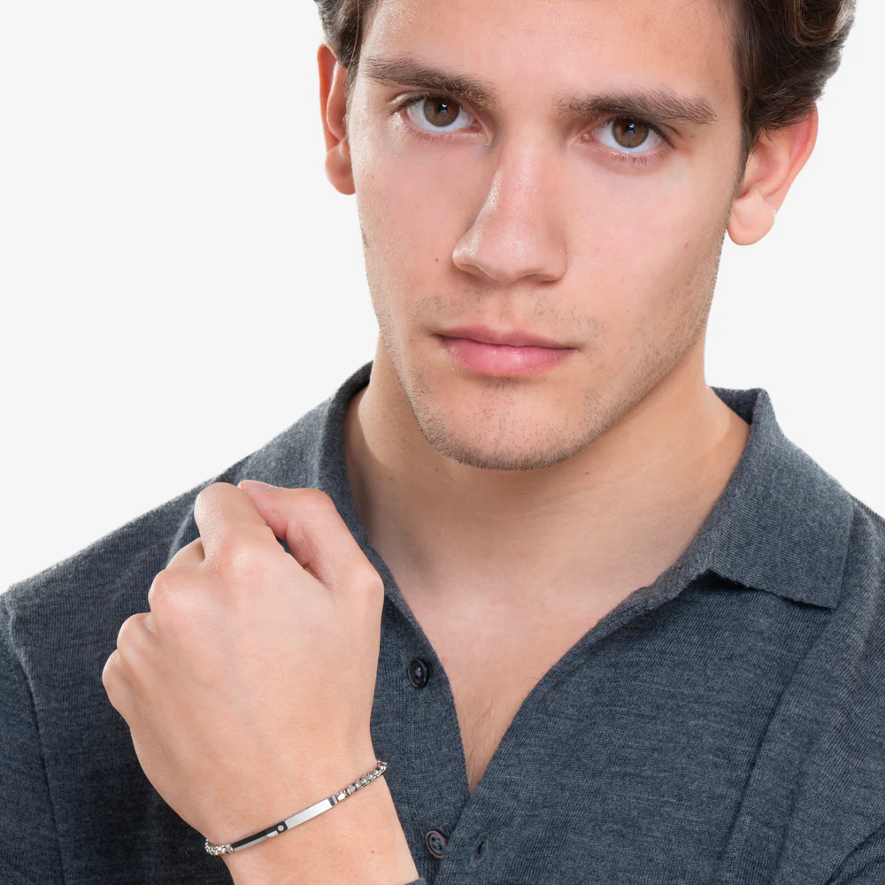 PULSERA DE ACERO PARA HOMBRE PLACA CON ELEMENTO IP NEGRO - Imagen 3