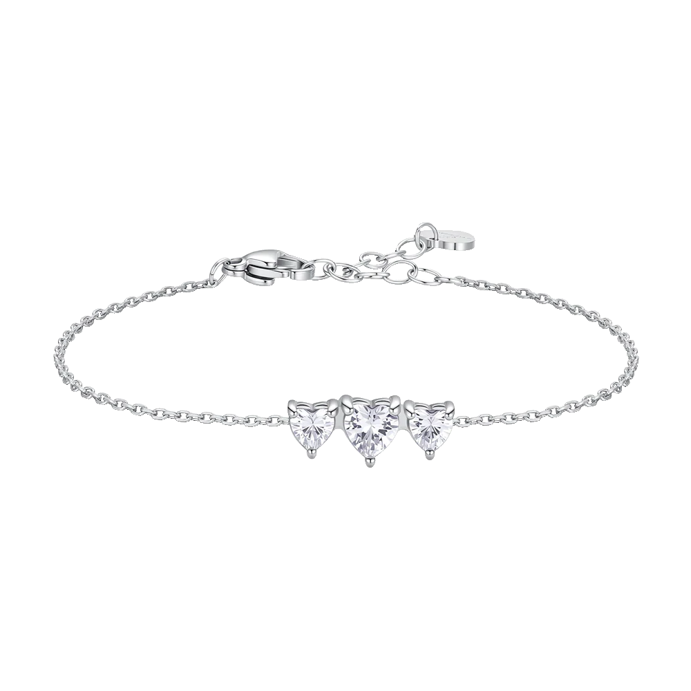 PULSERA DE MUJER EN ACERO CON CORAZONES Y CIRCONITAS BLANCAS