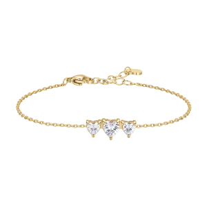 PULSERA DE MUJER EN ACERO IP GOLD CON CORAZONES Y CIRCONITAS BLANCAS