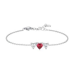 PULSERA DE MUJER EN ACERO CON CORAZONES Y CIRCONITAS BLANCAS Y ROJAS