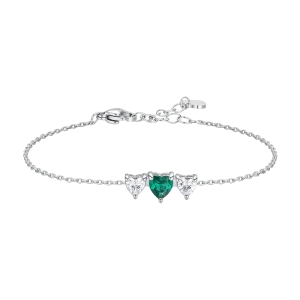 PULSERA DE MUJER EN ACERO CON CORAZONES Y CIRCONITAS BLANCAS Y VERDES