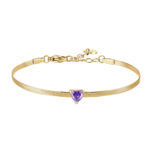 PULSERA DE ACERO PARA MUJER COLOR DORADO CON CIRCONITA MORADA