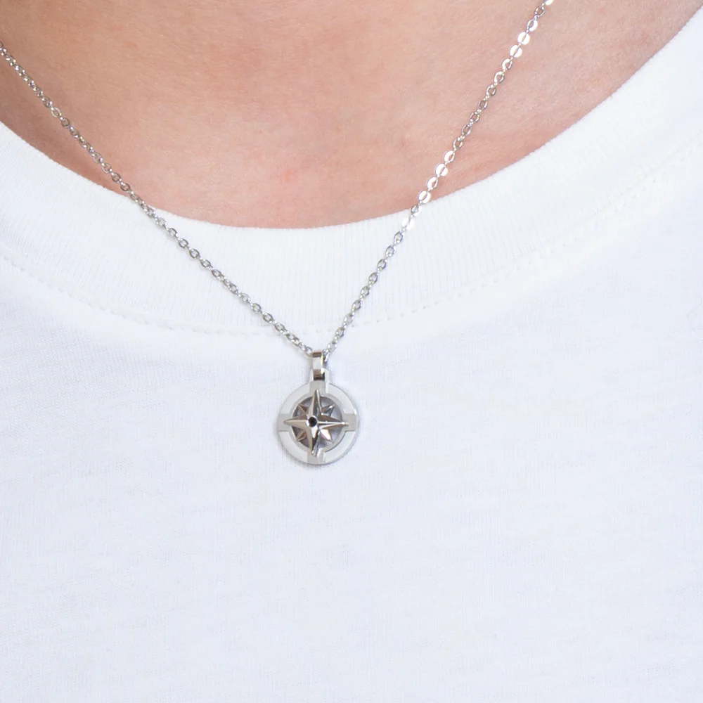CADENA DE ACERO PARA HOMBRE CON ROSA DE LOS VIENTOS - Imagen 2