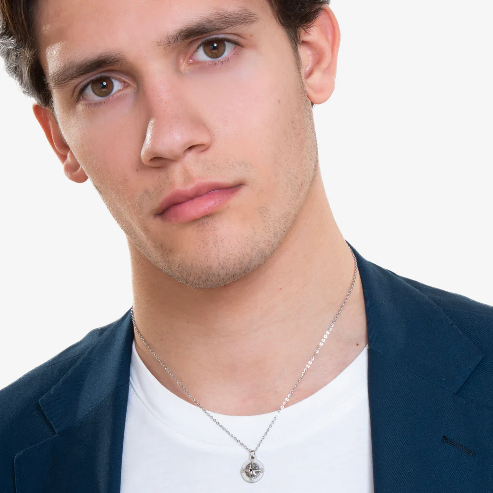 CADENA DE ACERO PARA HOMBRE CON ROSA DE LOS VIENTOS - Imagen 3