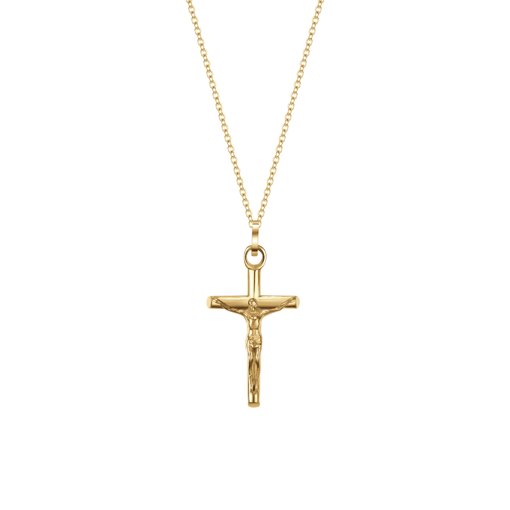 CADENA DE ACERO DE ORO IP PARA HOMBRE CON CRUCIFIJO