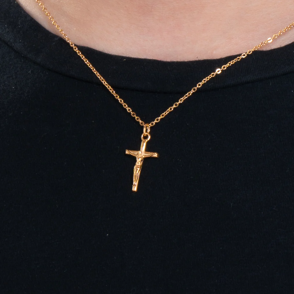 CADENA DE ACERO DE ORO IP PARA HOMBRE CON CRUCIFIJO - Imagen 2