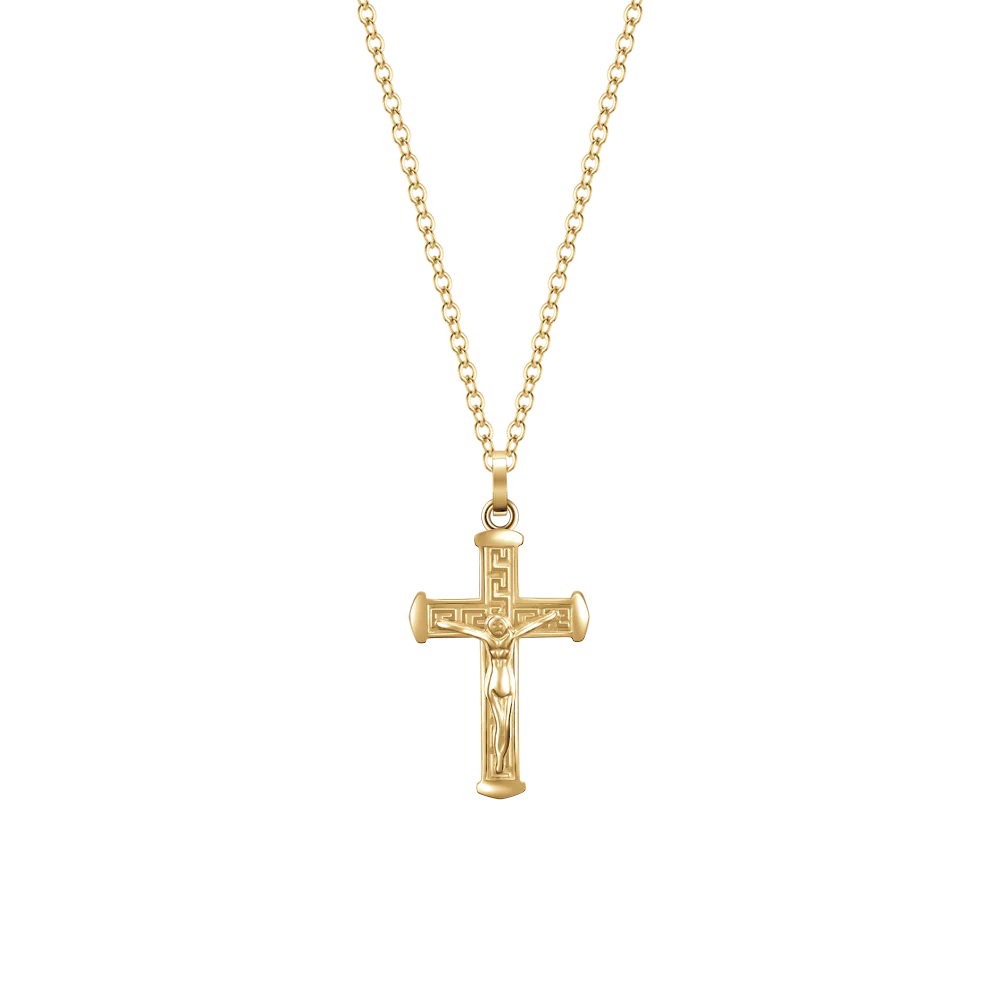 CADENA DE ACERO DE ORO IP PARA HOMBRE CON CRUCIFIJO