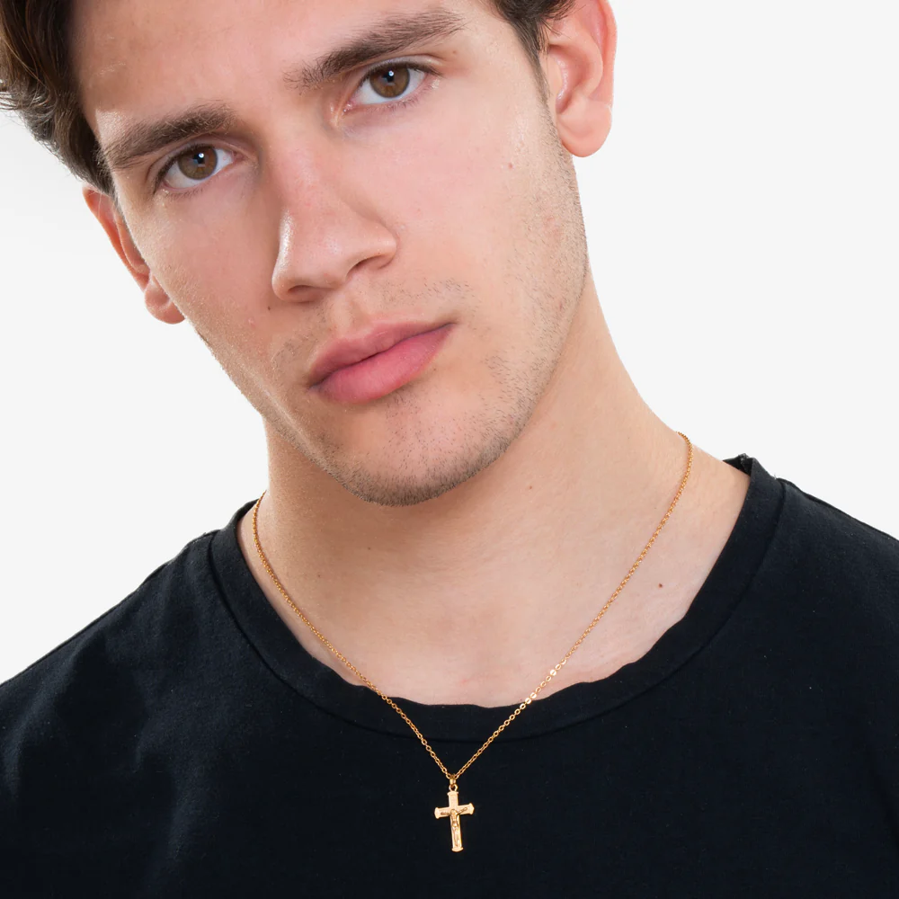 CADENA DE ACERO DE ORO IP PARA HOMBRE CON CRUCIFIJO - Imagen 3