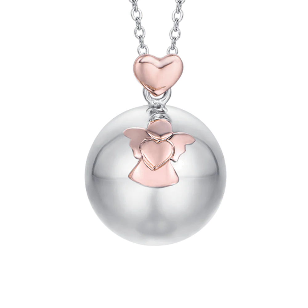 COLLAR DE LLAMADA DE ÁNGEL CON ANGEL Y CORAZON DE ACERO