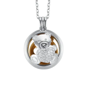 COLLAR DE LLAMADA ÁNGEL CON OSITO DE PELUCHE CON CRISTALES BLANCOS DE ACERO