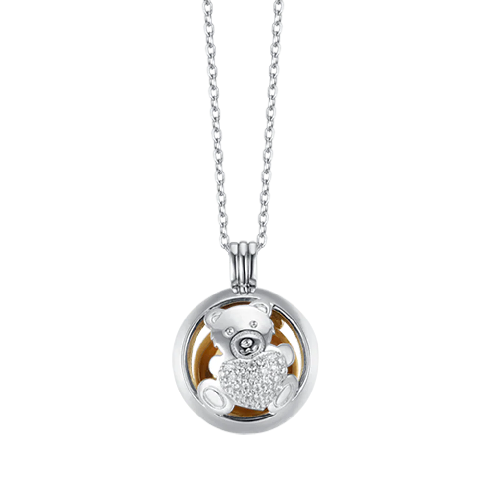 COLLAR DE LLAMADA ÁNGEL CON OSITO DE PELUCHE CON CRISTALES BLANCOS DE ACERO - Imagen 2