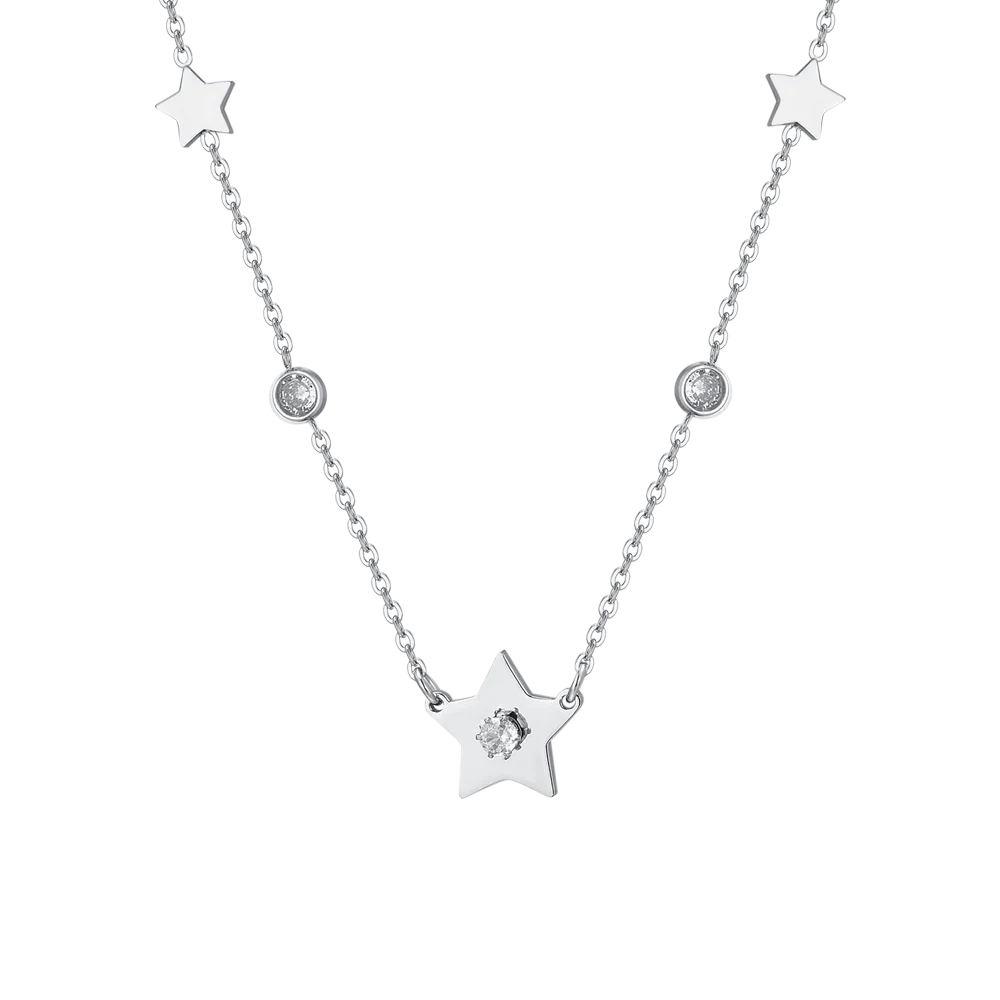 CADENA DE ACERO PARA MUJER CON ESTRELLAS Y CIRCONITAS