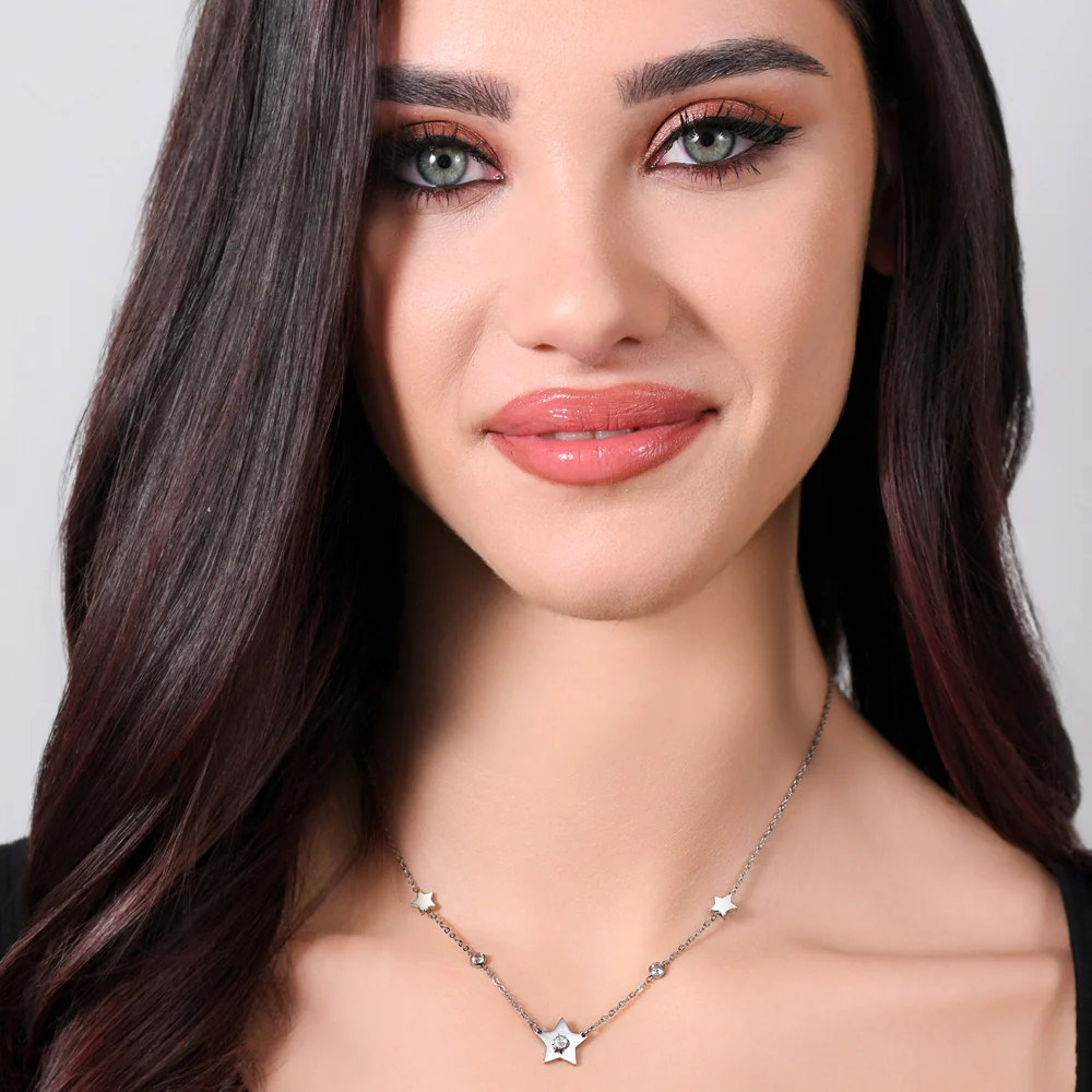 CADENA DE ACERO PARA MUJER CON ESTRELLAS Y CIRCONITAS - Imagen 3
