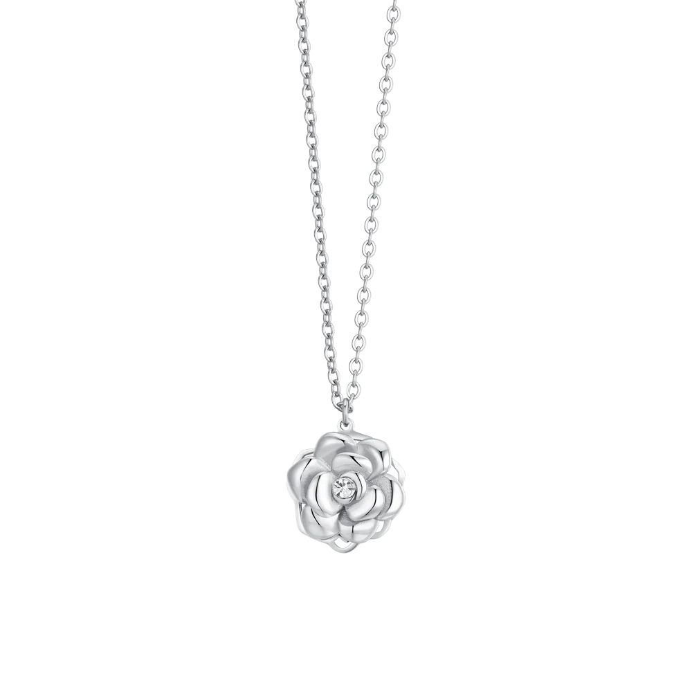 CADENA DE ACERO PARA MUJER CON ROSA GIRATÓRIA
