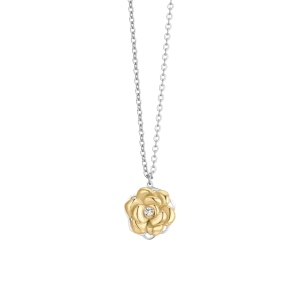 CADENA DE ACERO PARA MUJER CON ROSA GIRATÓRIA CON BAÑO ORO IP