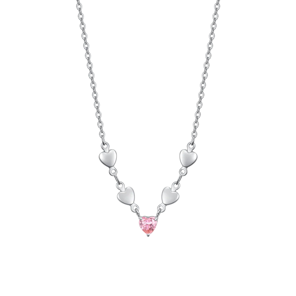 CADENA DE ACERO PARA MUJER CON CORAZONES Y CRISTAL ROSA