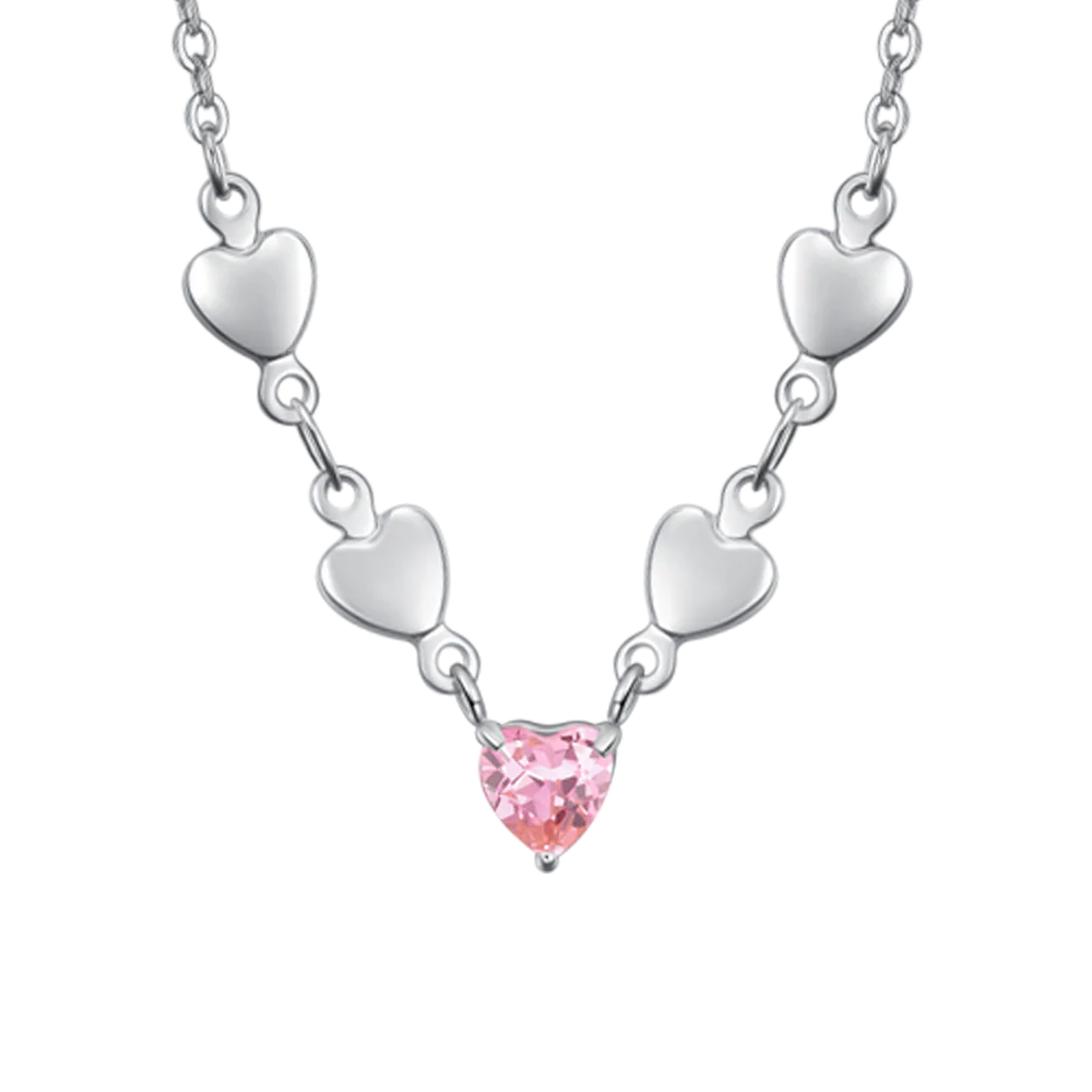 CADENA DE ACERO PARA MUJER CON CORAZONES Y CRISTAL ROSA - Imagen 4