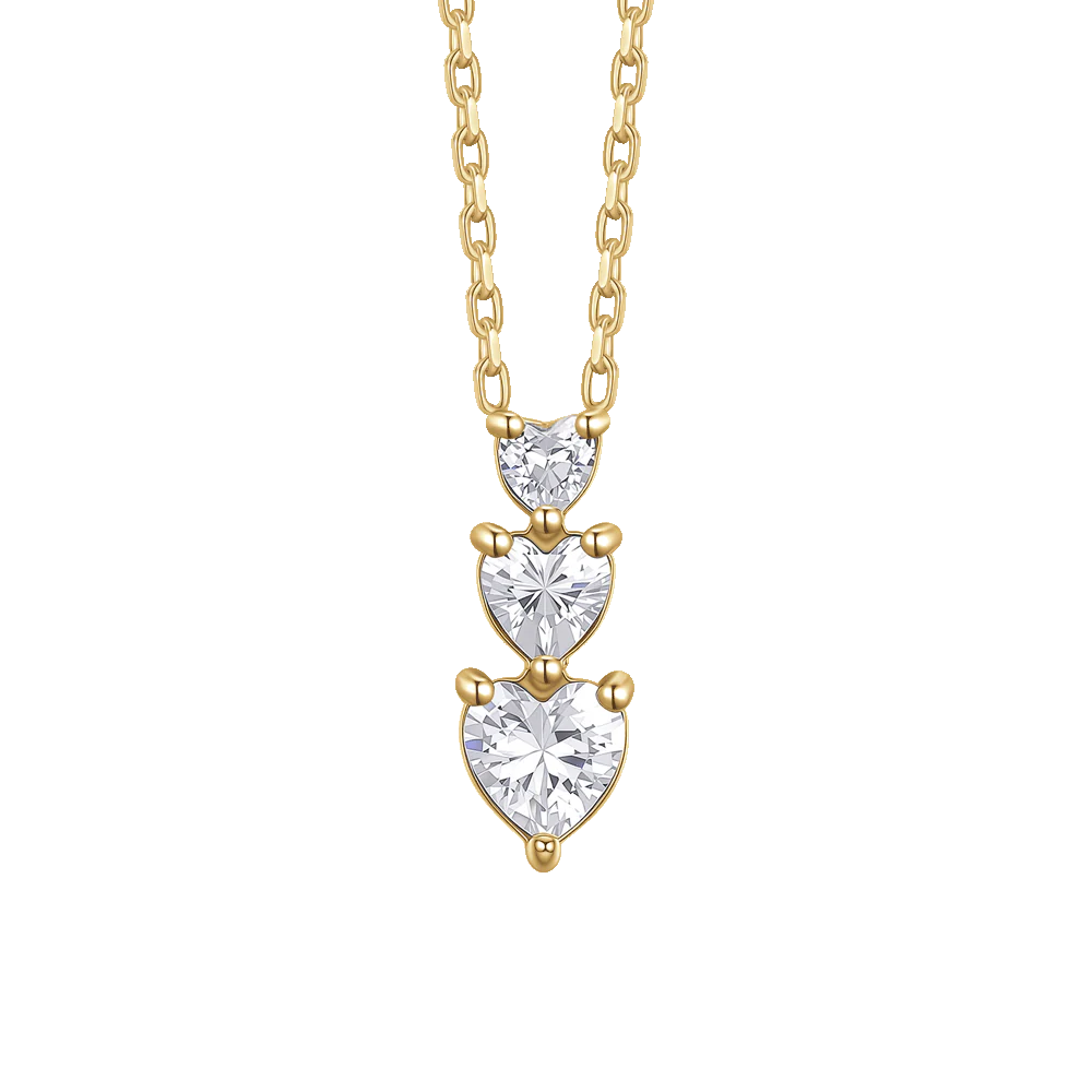 CADENA DE ACERO DORADO IP PARA MUJER CON CORAZONES Y CIRCONITAS BLANCAS