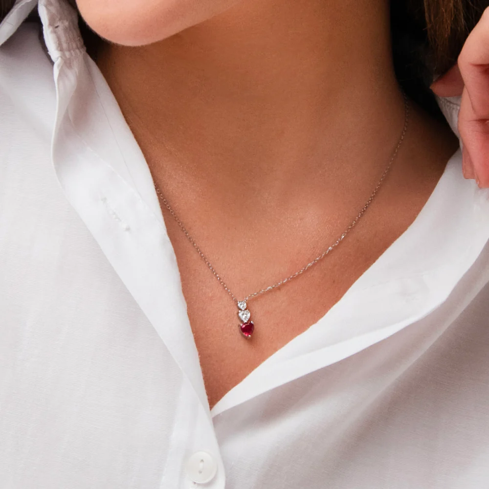 CADENA DE ACERO PARA MUJER CON CORAZONES Y CIRCONITAS BLANCAS Y ROJAS