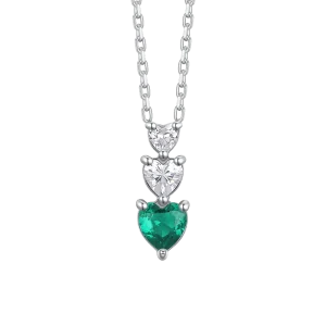 CADENA DE ACERO PARA MUJER CON CORAZONES Y CIRCONITAS BLANCAS Y VERDES