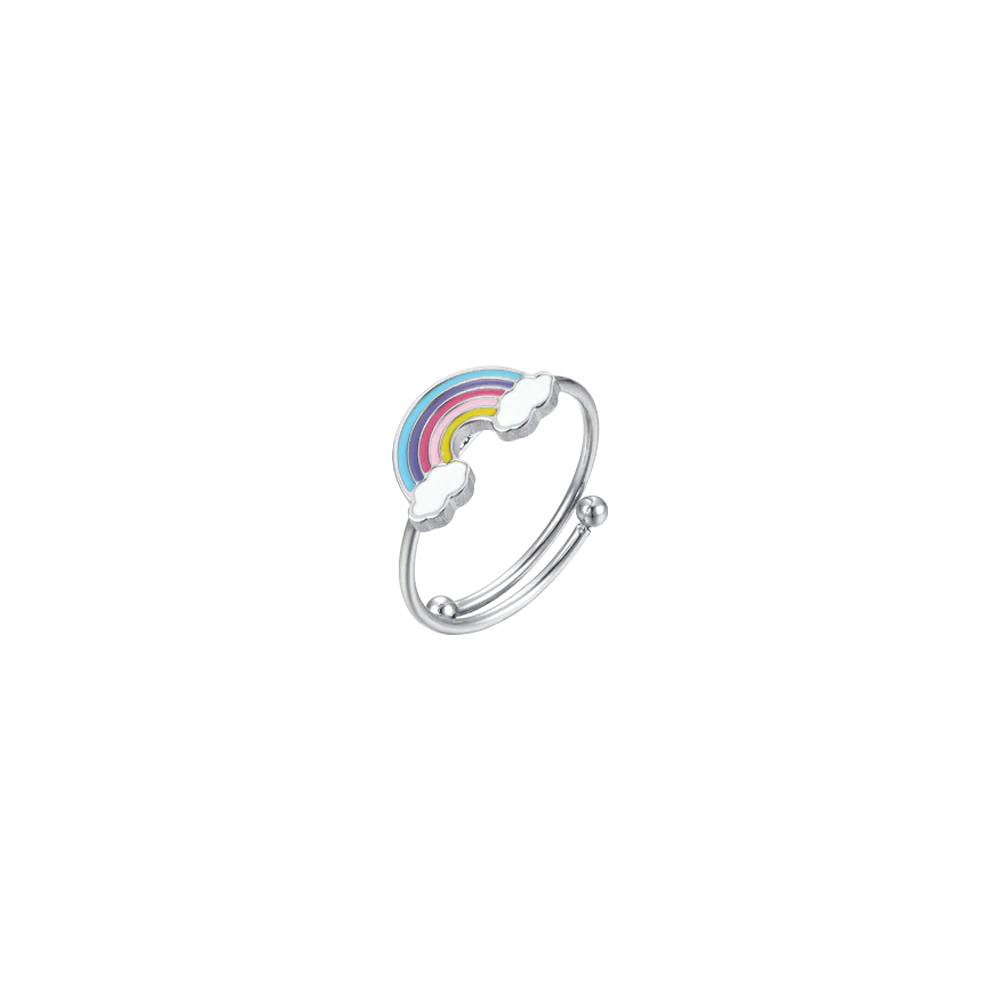 ANILLO DE ACERO PARA NIÑA CON ARCO IRIS