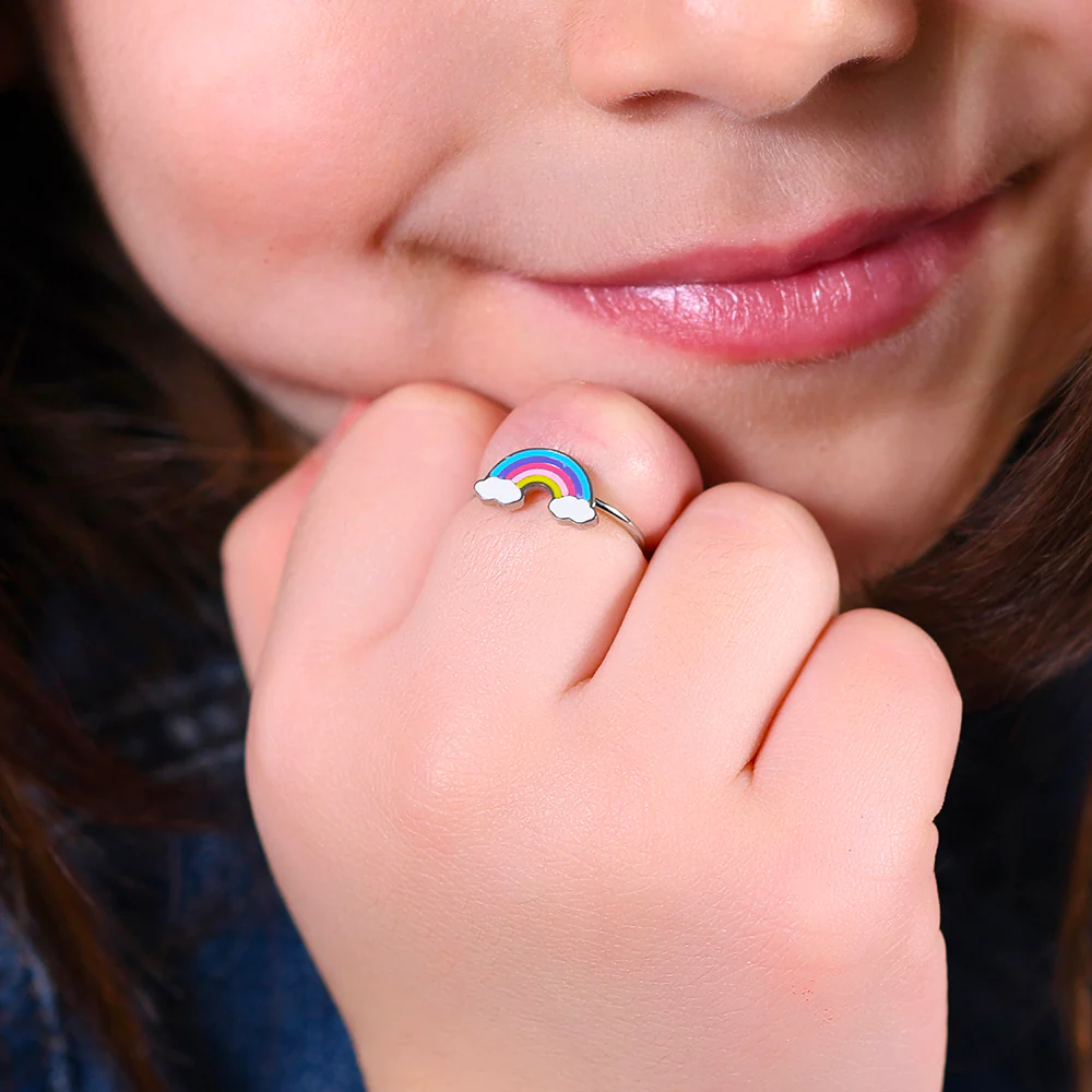 ANILLO DE ACERO PARA NIÑA CON ARCO IRIS - Imagen 2