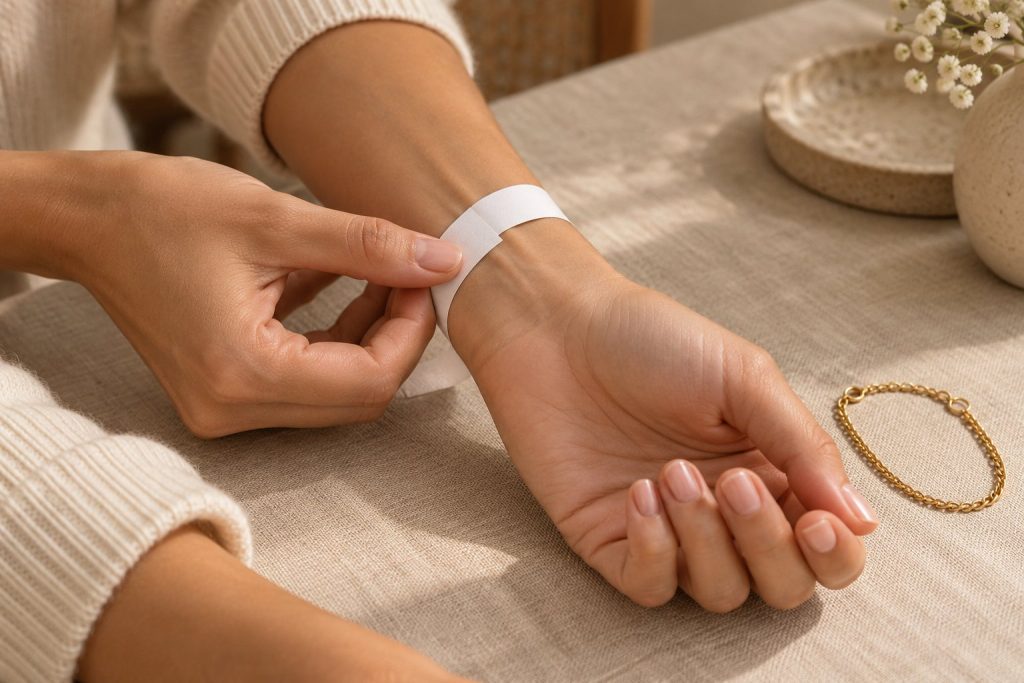 Medición del contorno de la muñeca con una tira de papel